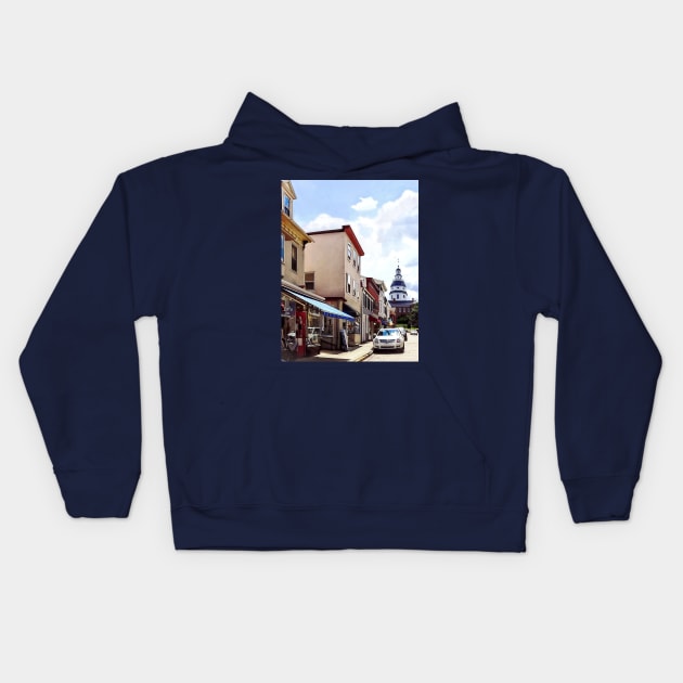 Annapolis MD - Shops on Maryland Avenue and Maryland State House Kids Hoodie by SusanSavad